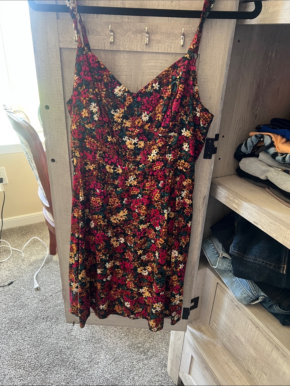 Old Navy Red Floral Slip Dress with Spaghetti Straps